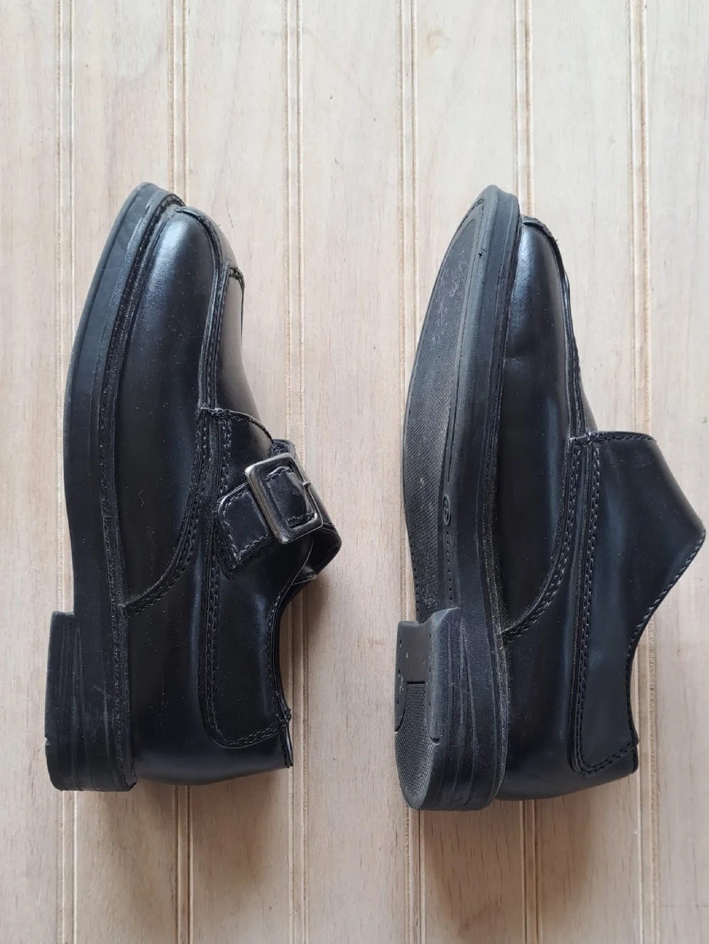 Scott David Formal Boy Blk Square Toe Dress Shoes Velcro Strap Silver Buckle
